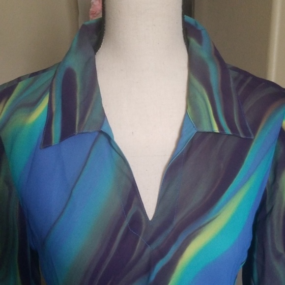 Express Ladies Long Sleeve Blouse Marble Print - Picture 2 of 4